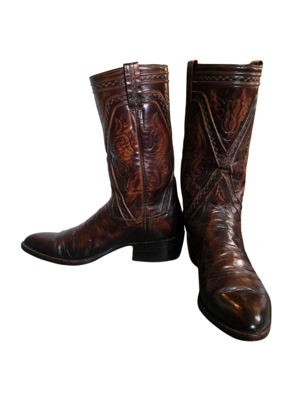 Lucchese Cowboy Boots Size 11 B Brown Leather Vintage Narrow Mens Western
